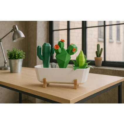 Kaktusy v truhlíku – papírový 3D model PaperTime