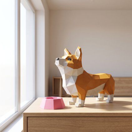 Pes corgi – papírový 3D model PaperTime