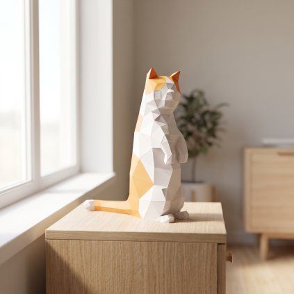 Papírový model sedící munchkin kočky PaperTime