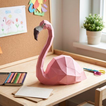 Plameňák – papírový 3D model PaperTime